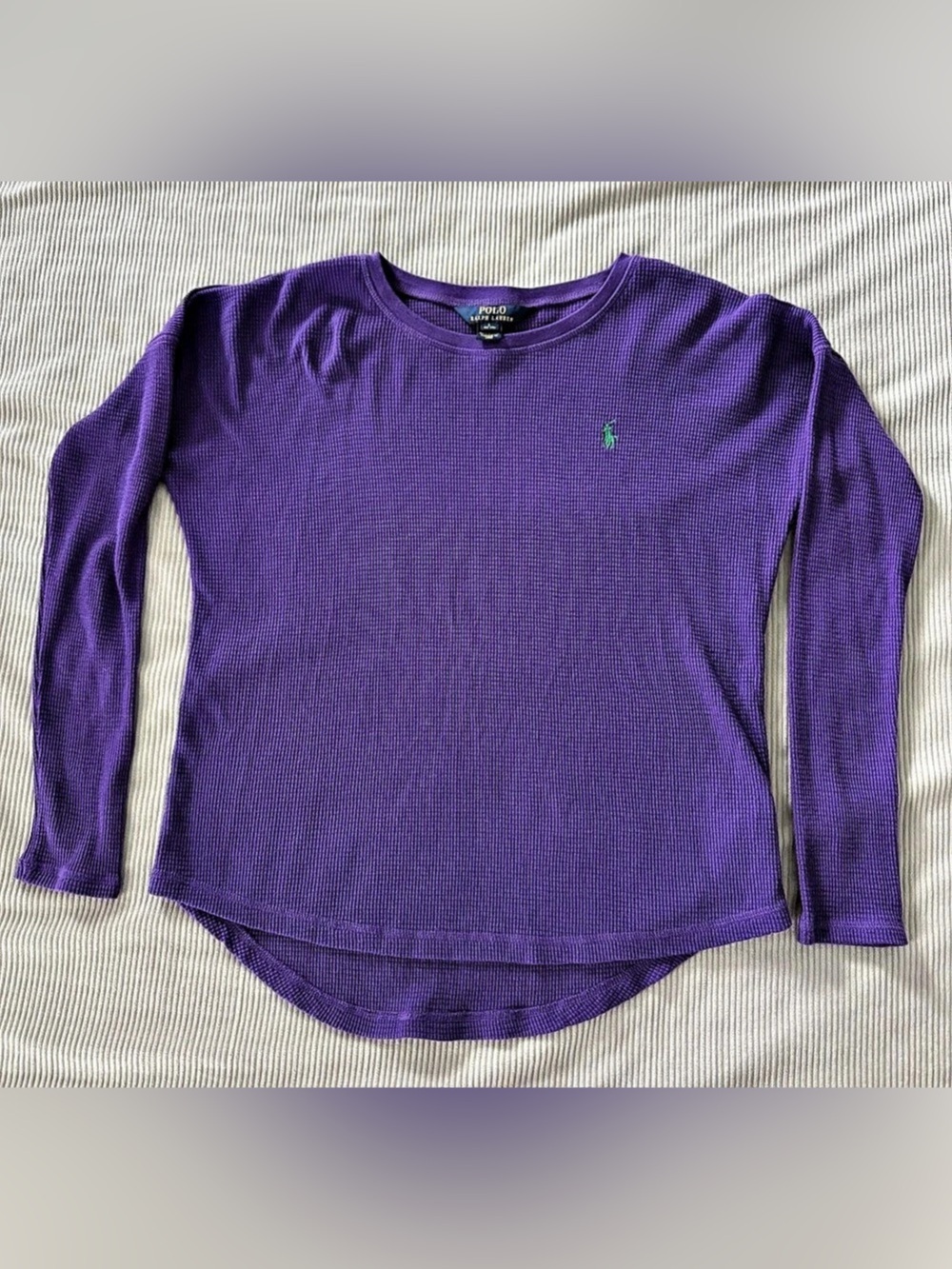 Polo Ralph Lauren Waffle-Knit Cotton Long-Sleeve Tee in Purple